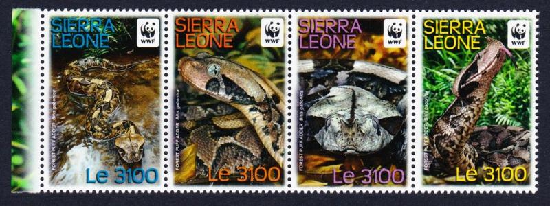 Sierra Leone WWF Forest Puff Adder strip of 4v