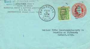 United States California Centerville 1933 duplex  1893-1956  Postal Stationer...