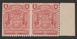 RHODESIA 1898 Arms 1d pair error IMPERF between & at left. MNH **. RARE!