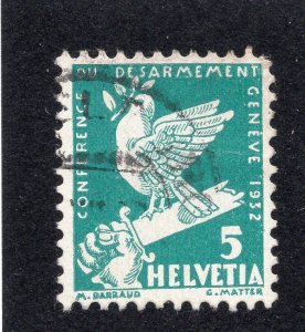 Switzerland 1932 5c peacock blue Dove, Scott 210 used, value = 75c