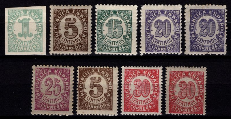 Spain 1933-38 Definitives mixed perf & paper type, Part Set [Mint]