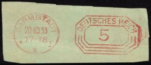 1933 Germany Meter Mail 5 Pfennig Darmstadt Cancel October 20, 1933