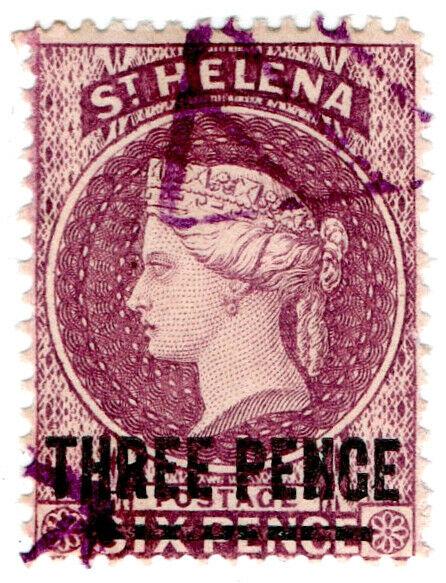 (I.B) St Helena Postal : 3d on 6d Purple OP