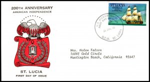 St Lucia 381 US Bicentennial Typed FDC