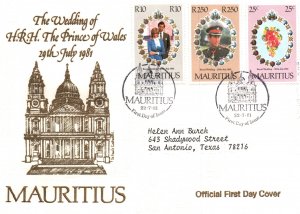 Mauritius 520-522 Royal Wedding Typed FDC