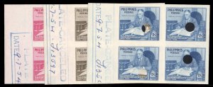 Philippines 542-544P, 1950 FDR imperf. proofs in blocks of four, never hinged