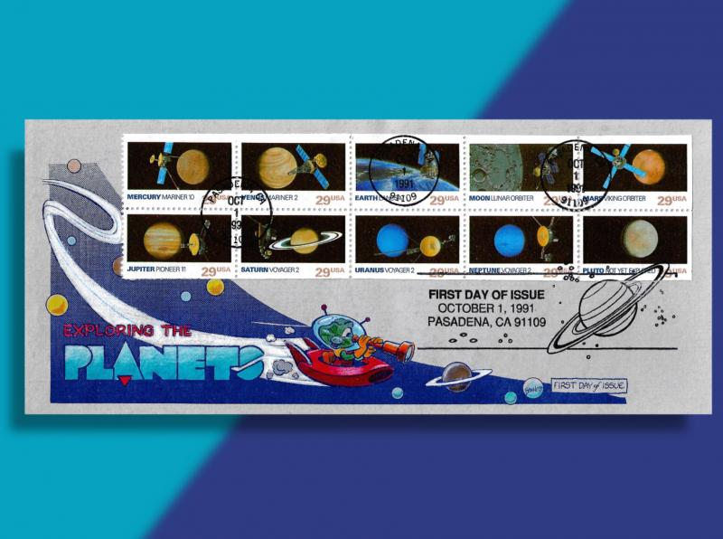 Little Outer Space Guy is Exploring the Planets on Handcolored 1991 FDC!