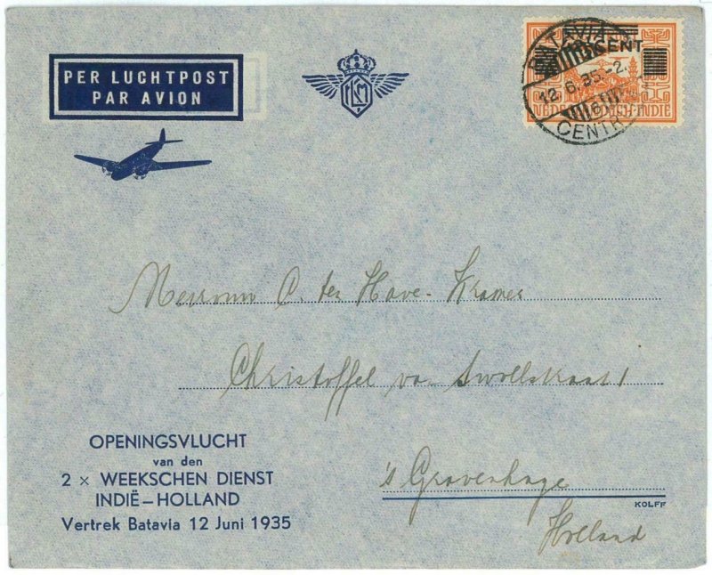 93728 - DUTCH INDIES - POSTAL HISTORY - FIRST Flight COVER  Muller  # 80 1935