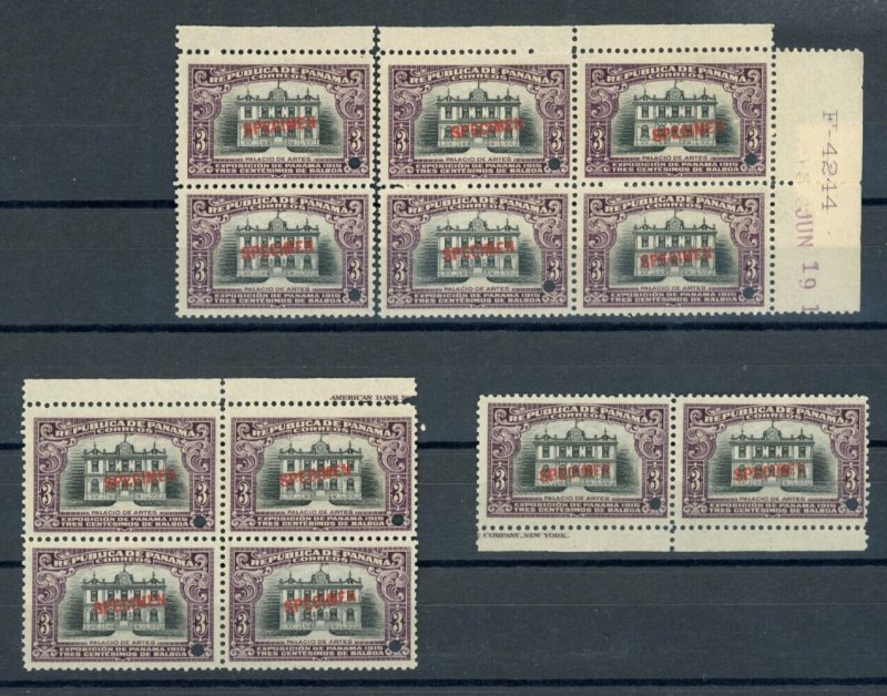 PANAMA Stamp 3c ABNCo *F4244* SPECIMEN (1915) Three Blocks{12} Mint MNH ZU17