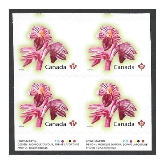 Canada 2010 Coralroot Flower Coil Block IMPERF VERT. #2357v VF-NH CV $10.00