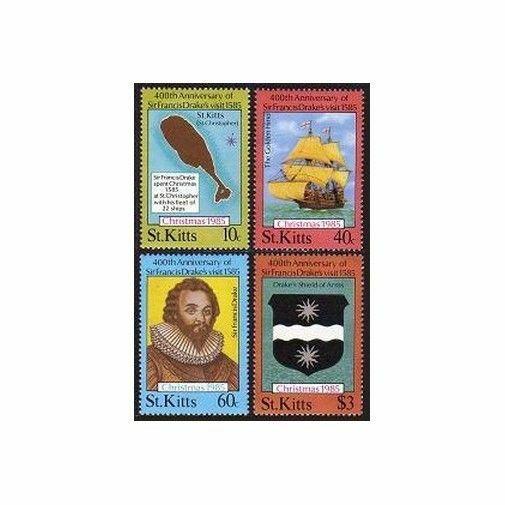 St Kitts 173-176,MNH.Michel 168-171. Christmas 1985.Sir Francis Drake.Ship,Map.