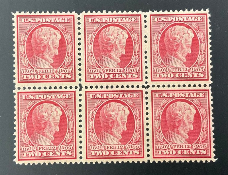 UNITED STATES #367, 1909 2 cent carmine, Lincoln block of 6. FVF, MNH. CV $57.00