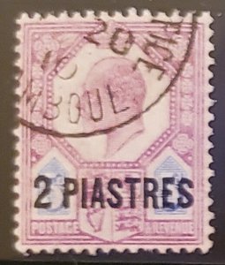 1910 Great Britain in Turkey Scott #- 14 King Edward VII 2 Piastres on 5d USED