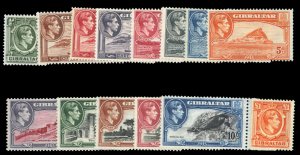 Gibraltar #107-118 Cat$106.15 (for hinged), 1938-49 George VI, complete set, ...