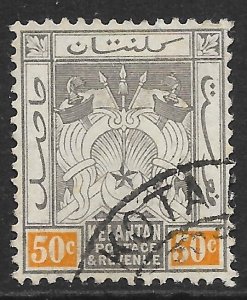 MALAYA KELANTAN SG22 1925 50c BLACK & ORANGE USED*