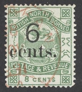 North Borneo Sc# 52 Used 1891-1892 6c on 8c Coat of Arms