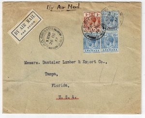 Grenada 1937 GPO cancel on airmail cover to the U.S.