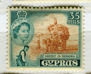 CYPRUS; 1955 early QEII pictorial issue fine Mint hinged 35m. value