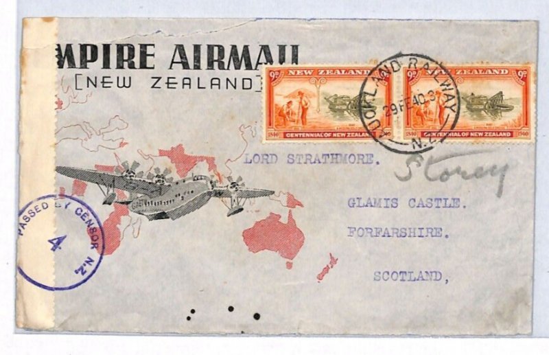 NEW ZEALAND WW2 Censor Air Cover 1940 CLIPPER ILLUSTRATED Glamis Castle YR300