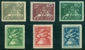 SWEDEN #222-7 (220-5), 50ore - 5kr UPU hi vals, og, LH, VF, Scott $510.00