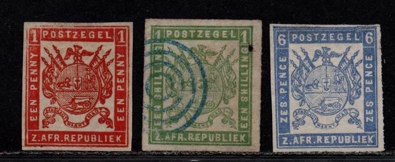 $Transvaal Sc#4-6 used+M/F-VF, complete set, 5 no gum, 6 used, Cv. $560