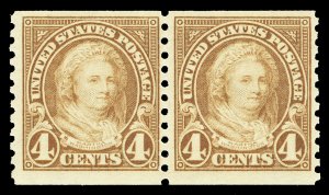 Scott 601 1923 4c Martha Washington Coil Issue Mint Pair F-VF NH Cat $16.50