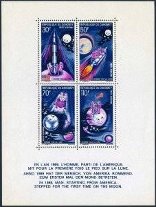 Dahomey C118 sheet, MNH. Mi Bl.17. Landing-Moon,1970. Astronauts,Rocket,US flag.