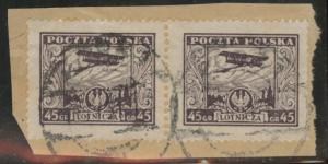 Poland Scott C9 used pair 1925 Biplane Air Post stamp 