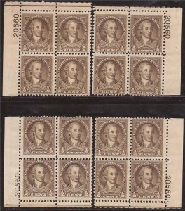 US Stamp - 1932 1/2c Washington Bicentennial 4 PB #20560 Matched Set #704