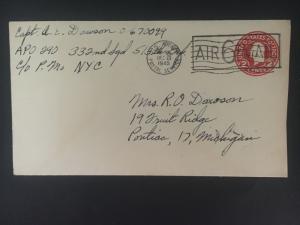 1945 US Army APO 290 China Cover to Pontiac MI 330th Squadron Captain E Dawson