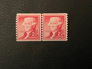 US Stamp Scott #1055 - US line Pair coil stamps Thomas Jefferson - MNH -1954