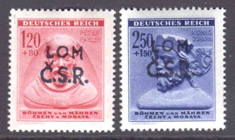 BOHEMIA & MORAVIA B16-B17 LOM C.S.R. LIBERATION OVERPRINTS OG NH U/M VF #2