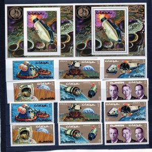 AJMAN 1971 SPACE RESEARCH/APOLLO XIV 2 SETS OF 6 STAMPS & 2 S/S MNH