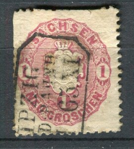 GERMANY; SAXONY 1860s early classic rouletted issue used 1sg. value