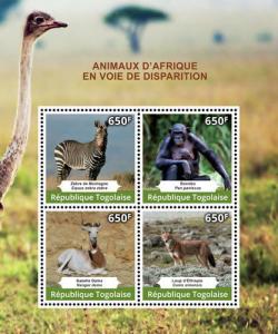 Togo - Animals of Africa 2014 - Sheet of four stamps -MNH