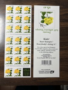 Scott 3049 32c Yellow Rose Booklet of 20 S2222 “Start Stampin” Back Cat $13