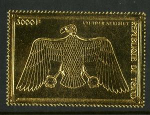 CHAD 943b MNH SCV $11.50 BIN $6.75 GOLD FOIL EMBOSSED BIRD