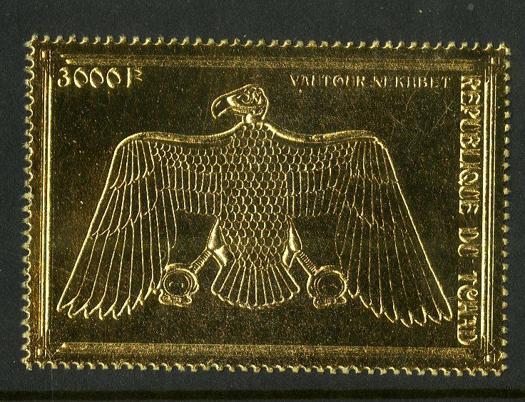 CHAD 943b MNH SCV $11.50 BIN $6.75 GOLD FOIL EMBOSSED BIRD