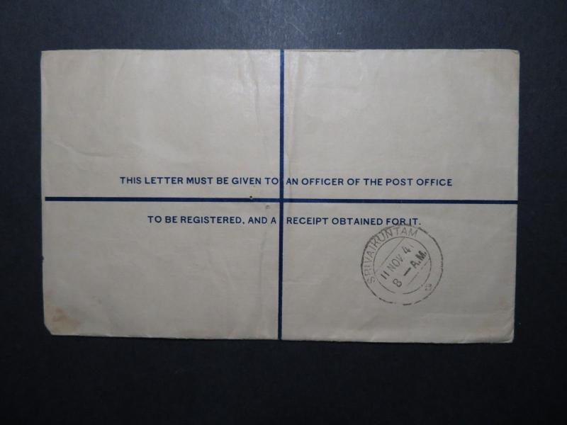 India 1941 Registered / Insured Cover to Ceylon / Light Fold - Z11627