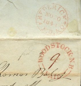 ?WOODSTOCK, N.B. PAID 9 +double split ring to Fredericton 1846 stampless Canada