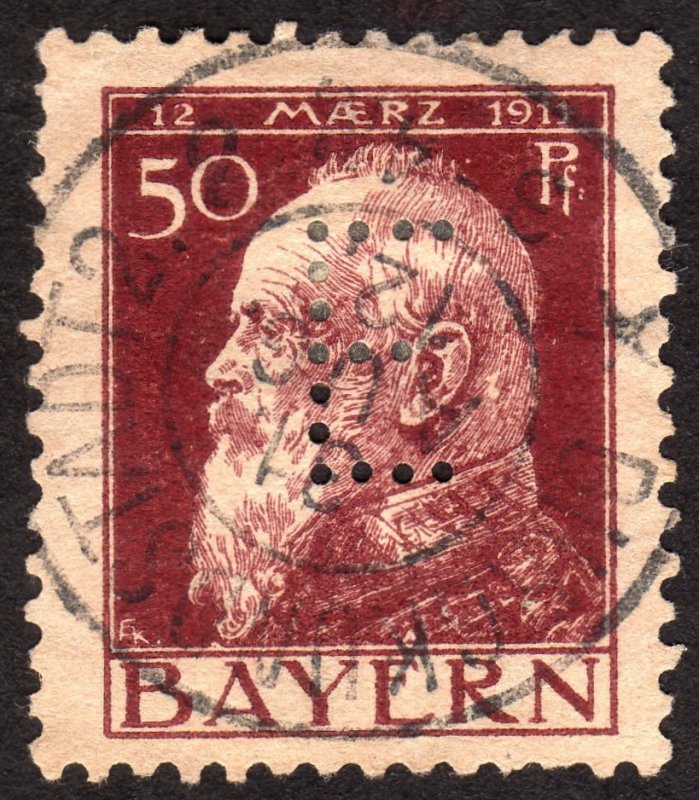 1912, Germany Bavaria, 50pfg, Used Official stamp (E perfin), Mi D11