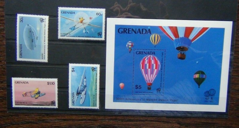 Grenada 1983 Bicentenary of Manned Flight set &  Miniature sheet MNH