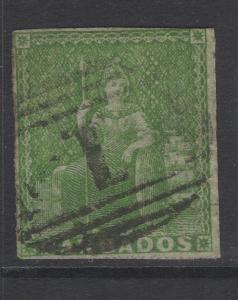 BARBADOS SG7 1857 ½d YELLOW-GREEN USED