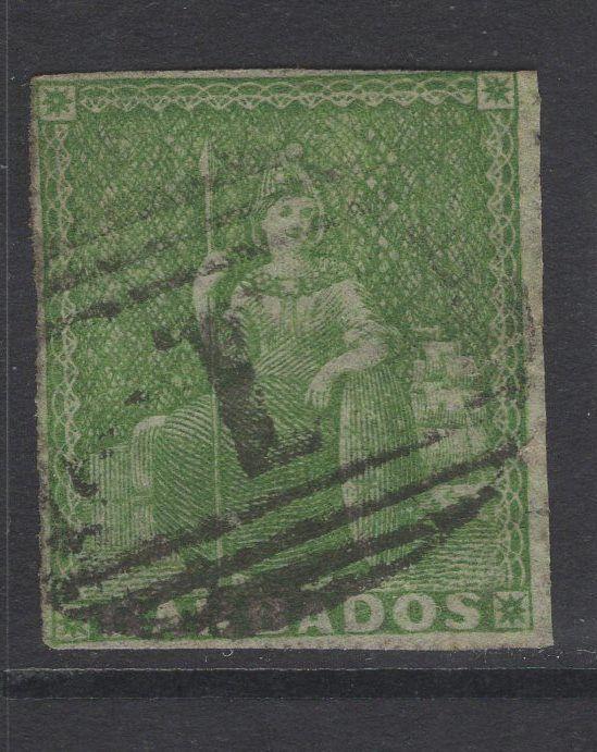 BARBADOS SG7 1857 ½d YELLOW-GREEN USED