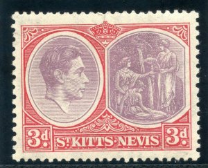 St Kitts-Nevis 1938 KGVI 3d dull reddish purple & scarlet MLH. SG 73. Sc 84a.