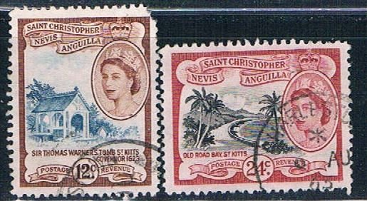 St Kitts Nevis & Anguilla 128-29 Used set clipped corner QEII 1954 (HV0409)+