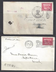 US 1915 TWO COVERS PANAMA CANAL Sc. 398, 401 TIED OREGON TO WASHINGTON