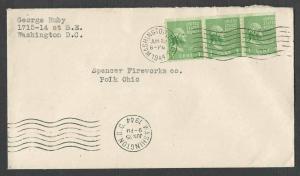 1944 COVER #839 PREXY 1c COIL X 3 ON NEAT COVER PAYS 3c FIRST CLASS RATE