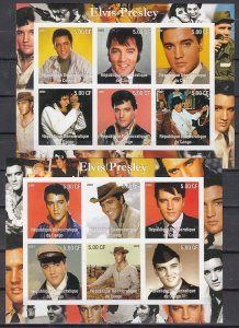 Congo Dem., 2002 issue. Elvis Presley, IMPERF, 2 sheets of 6. ^