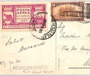 ITALY Air Mail 1925 Livorno Congress Card *POSTA AEREA* Label HOLY YEAR 30c YG14